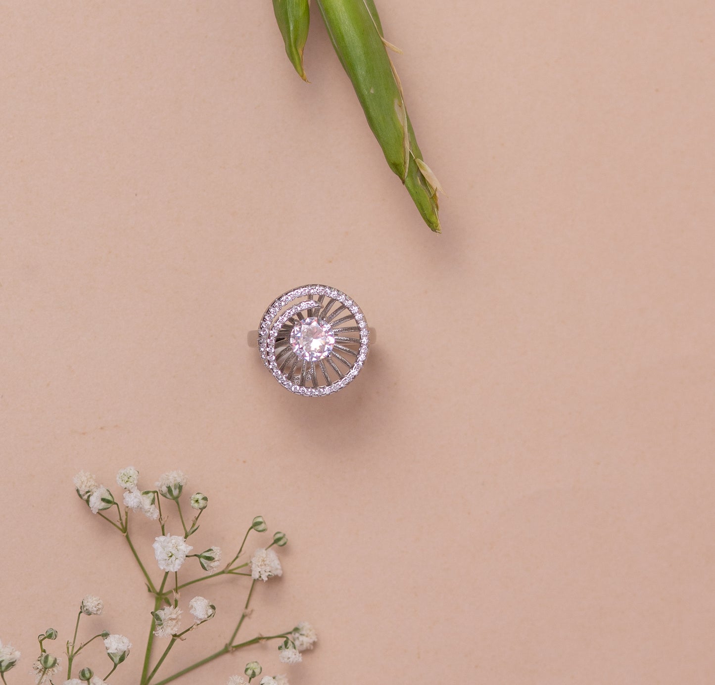 Diamond Stone Silver Ring