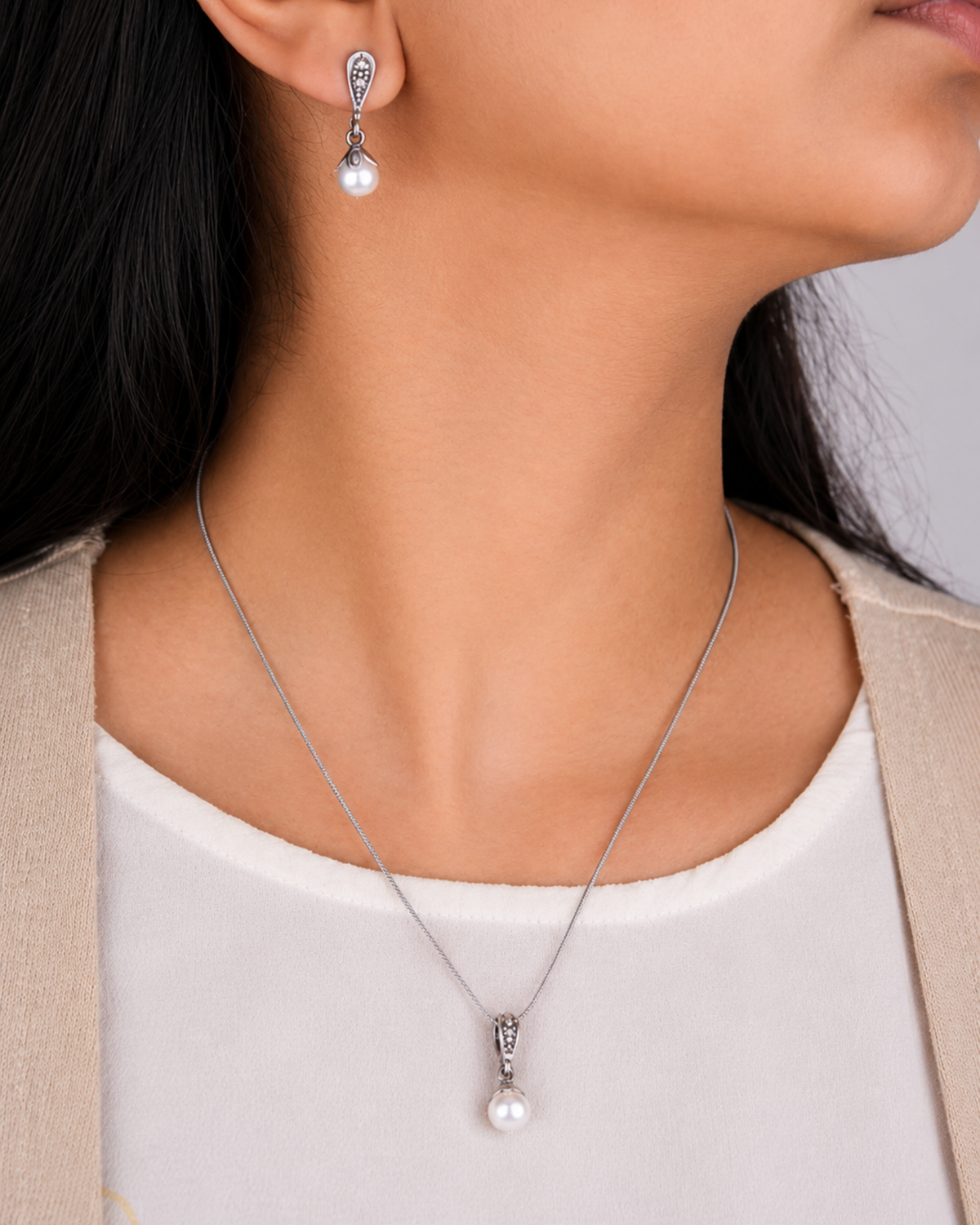Freshwater Pearl Drop Pendant & Earrings Set | 92.5 Sterling Silver
