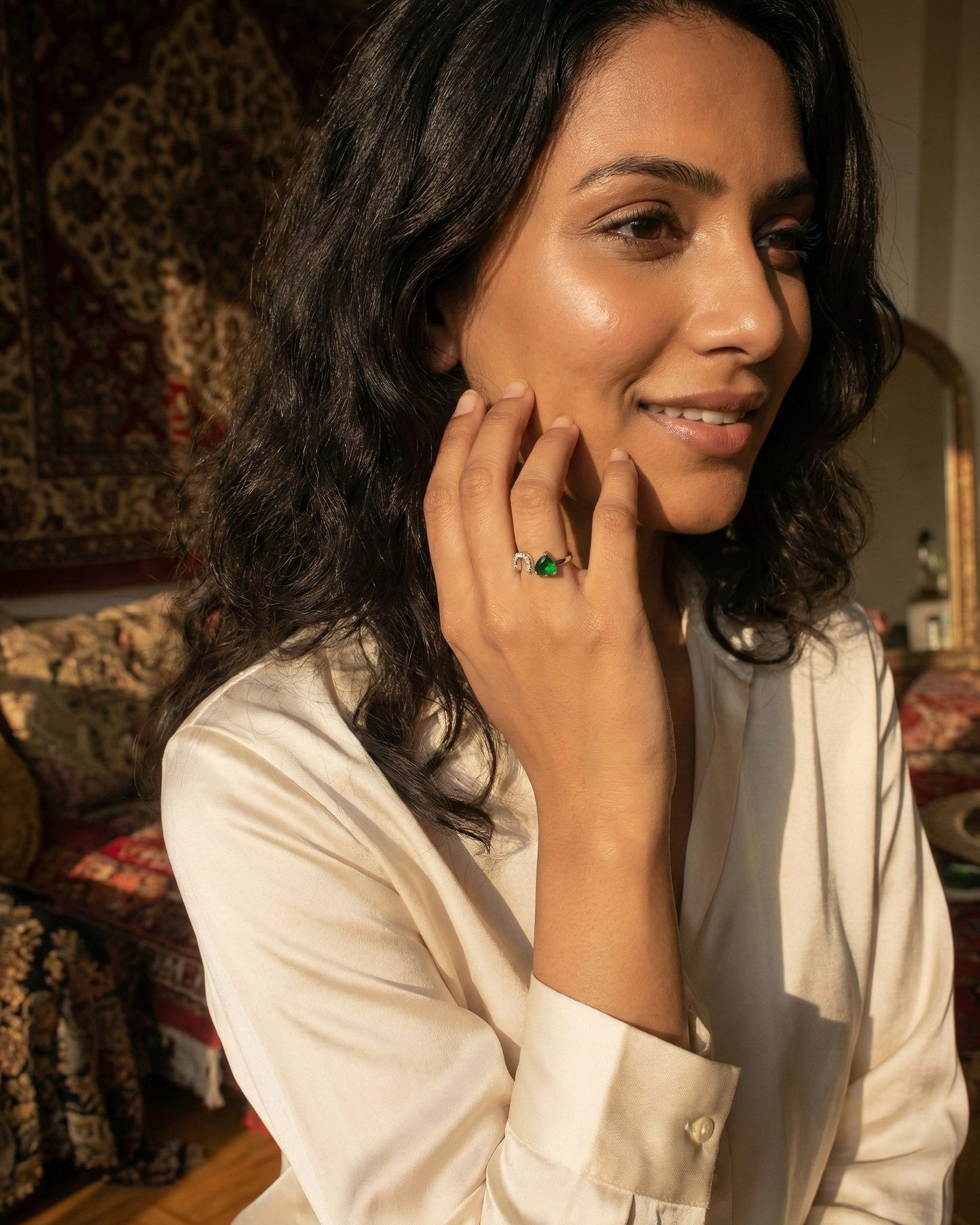 Green Heart Stone Silver Ring