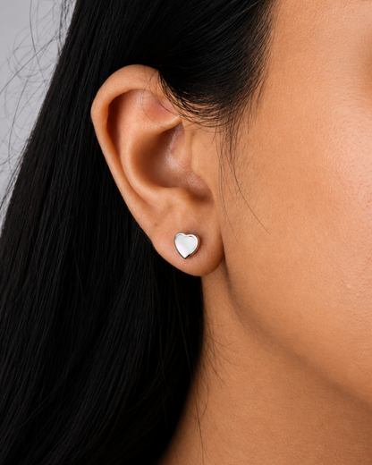 Minimal Pearl Heart Stud Earrings | 92.5 Sterling Silver