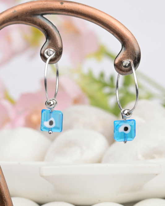 Evil Eye Charm Hoop Earrings