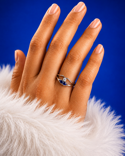 Handcrafted Blue Stone Wave Ring | 92.5 Sterling Silver