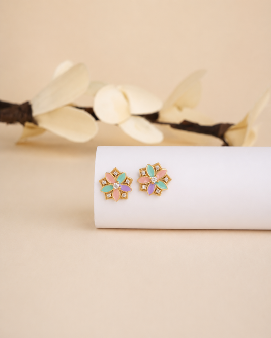 Pastel Floral Enamel Stud Earrings | 92.5 Sterling Silver