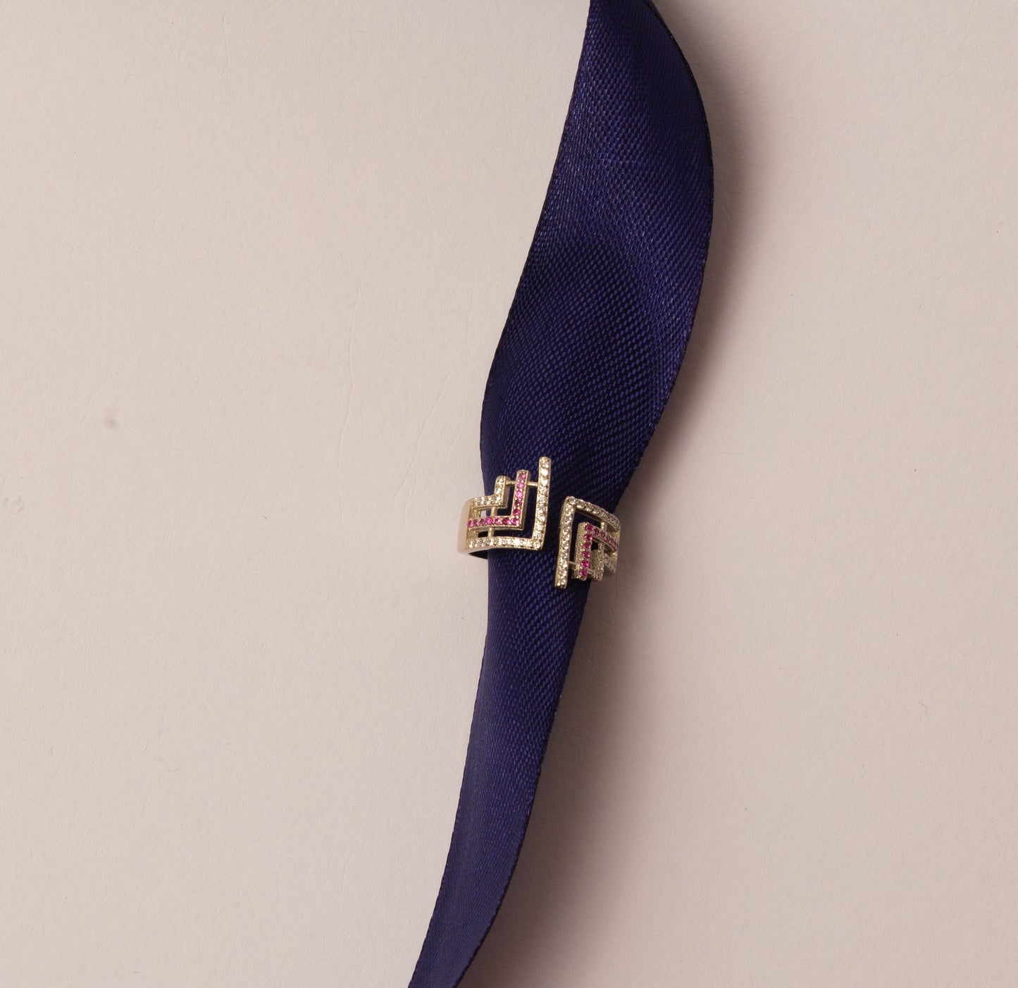 Pink White Stone Silver Ring