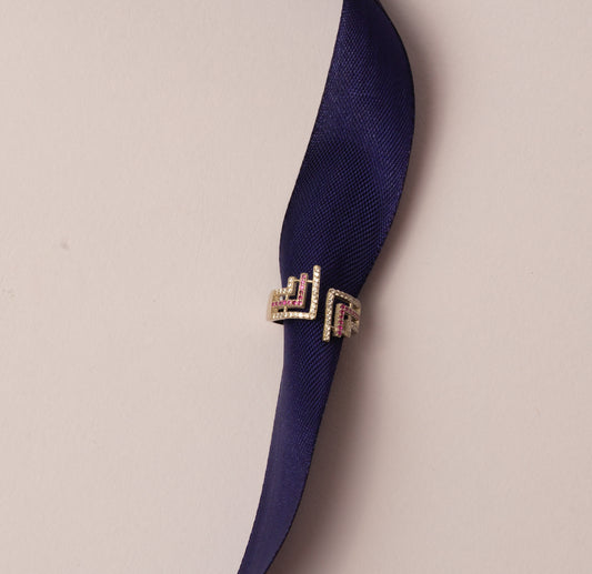 Pink White Stone Silver Ring