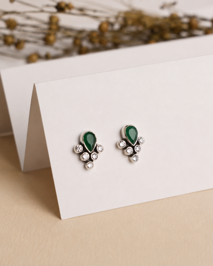 Emerald Pear Cluster Stud Earrings | 92.5 Sterling Silver
