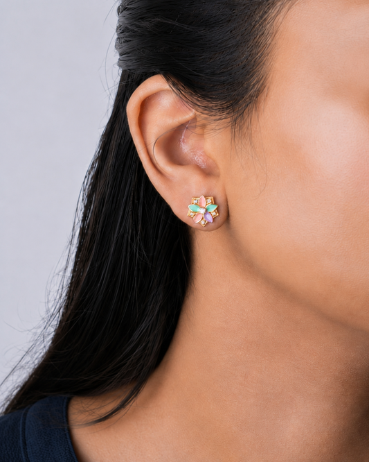 Pastel Floral Enamel Stud Earrings | 92.5 Sterling Silver