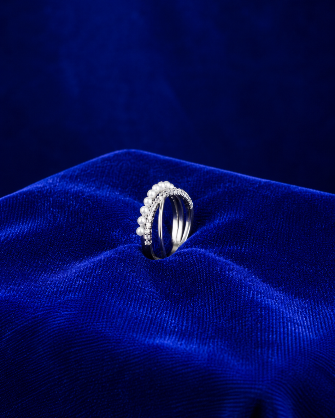 Layered Pearl & Crystal Ring | 92.5 Sterling Silver