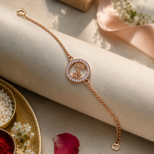 925 Silver Bro & Sis Bracelet Rakhi | Rose Gold - Rakhi