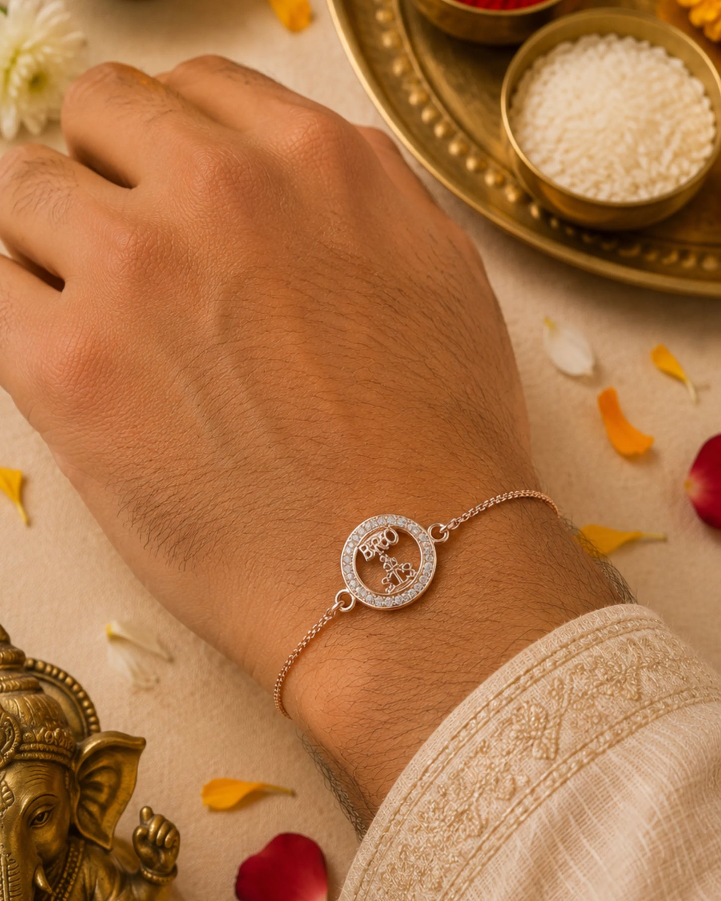 925 Silver Bro & Sis Bracelet Rakhi | Rose Gold - Rakhi