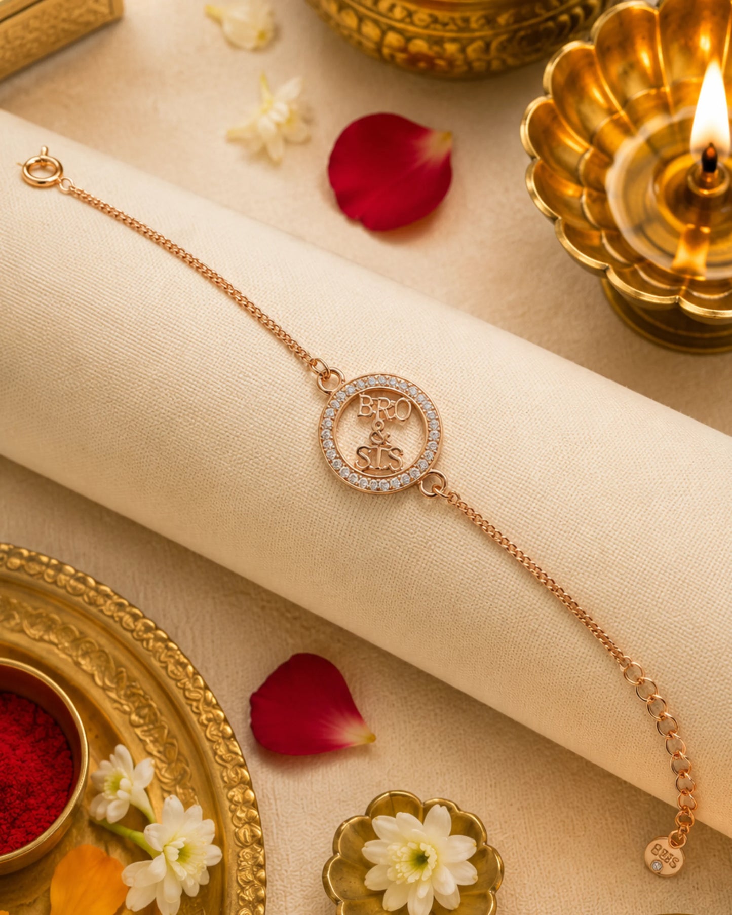 925 Silver Bro & Sis Bracelet Rakhi | Rose Gold - Rakhi