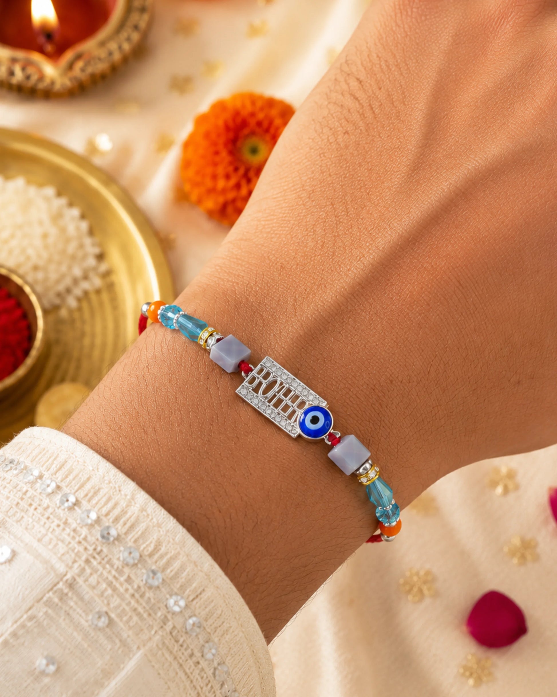 925 Silver Brother Evil Eye Rakhi - Rakhi