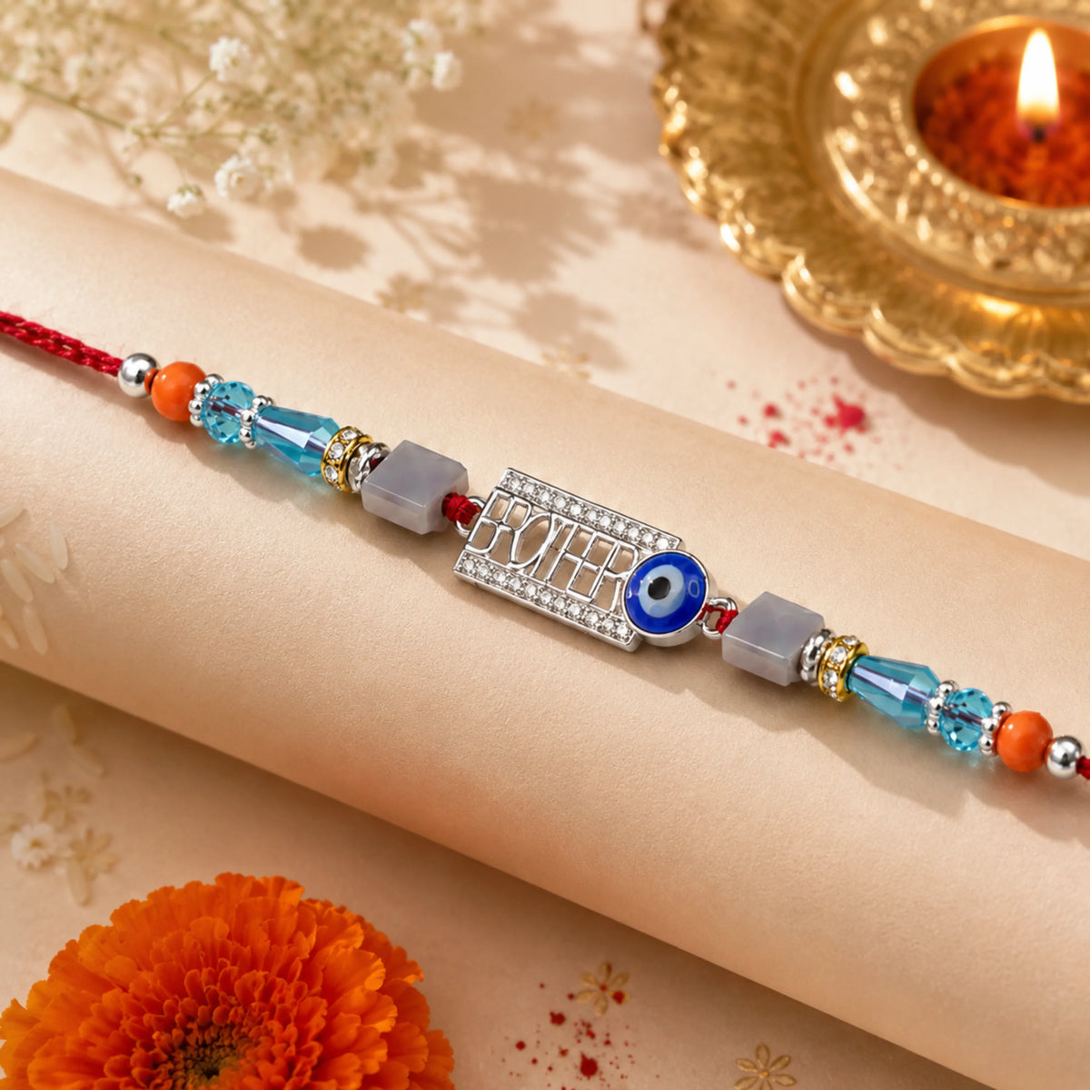 925 Silver Brother Evil Eye Rakhi - Rakhi