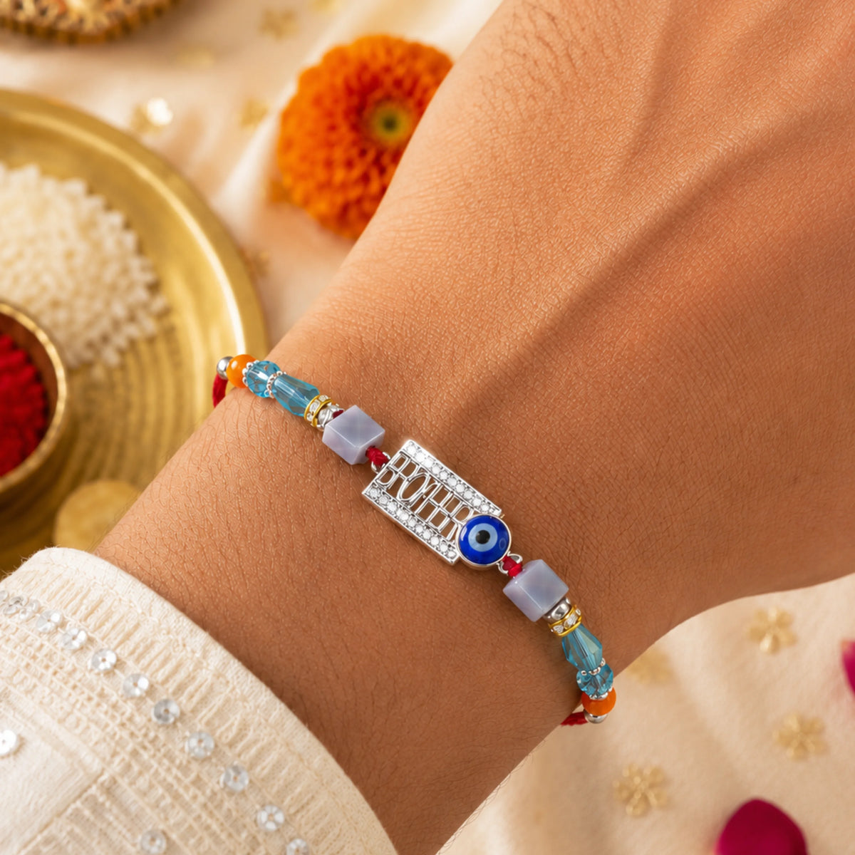 925 Silver Brother Evil Eye Rakhi - Rakhi
