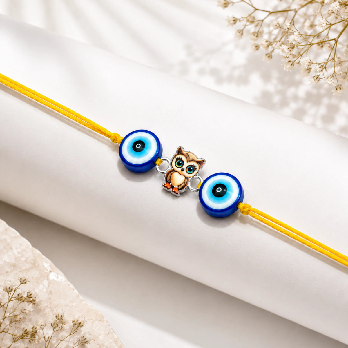 925 Silver Evil Eye Owl Rakhi - Rakhi