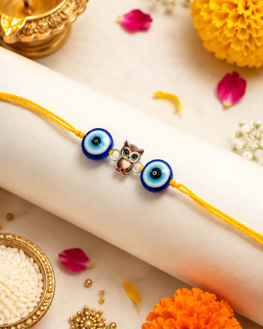 925 Silver Evil Eye Owl Rakhi - Rakhi