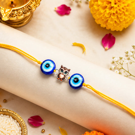 925 Silver Evil Eye Owl Rakhi - Rakhi