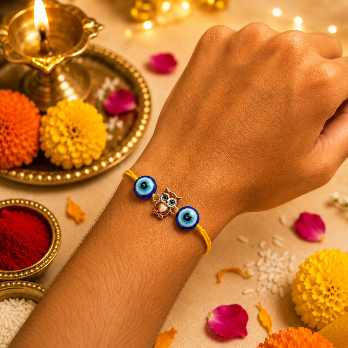 925 Silver Evil Eye Owl Rakhi - Rakhi