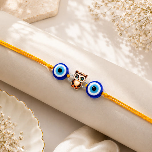 925 Silver Evil Eye Owl Rakhi - Rakhi
