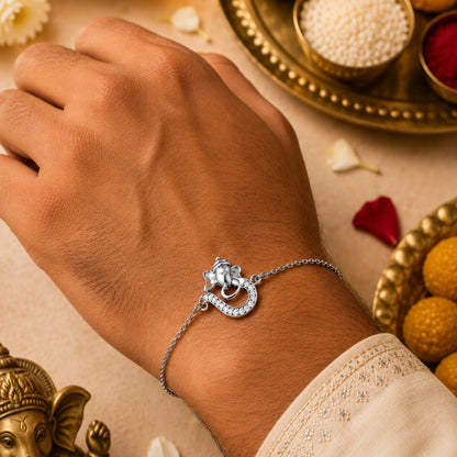 925 Silver Ganesha Bracelet Rakhi - Rakhi