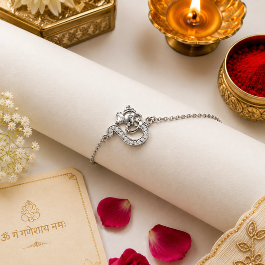 925 Silver Ganesha Bracelet Rakhi - Rakhi