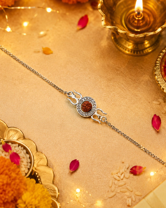 925 Silver Rudraksha Trishul Rakhi - Rakhi