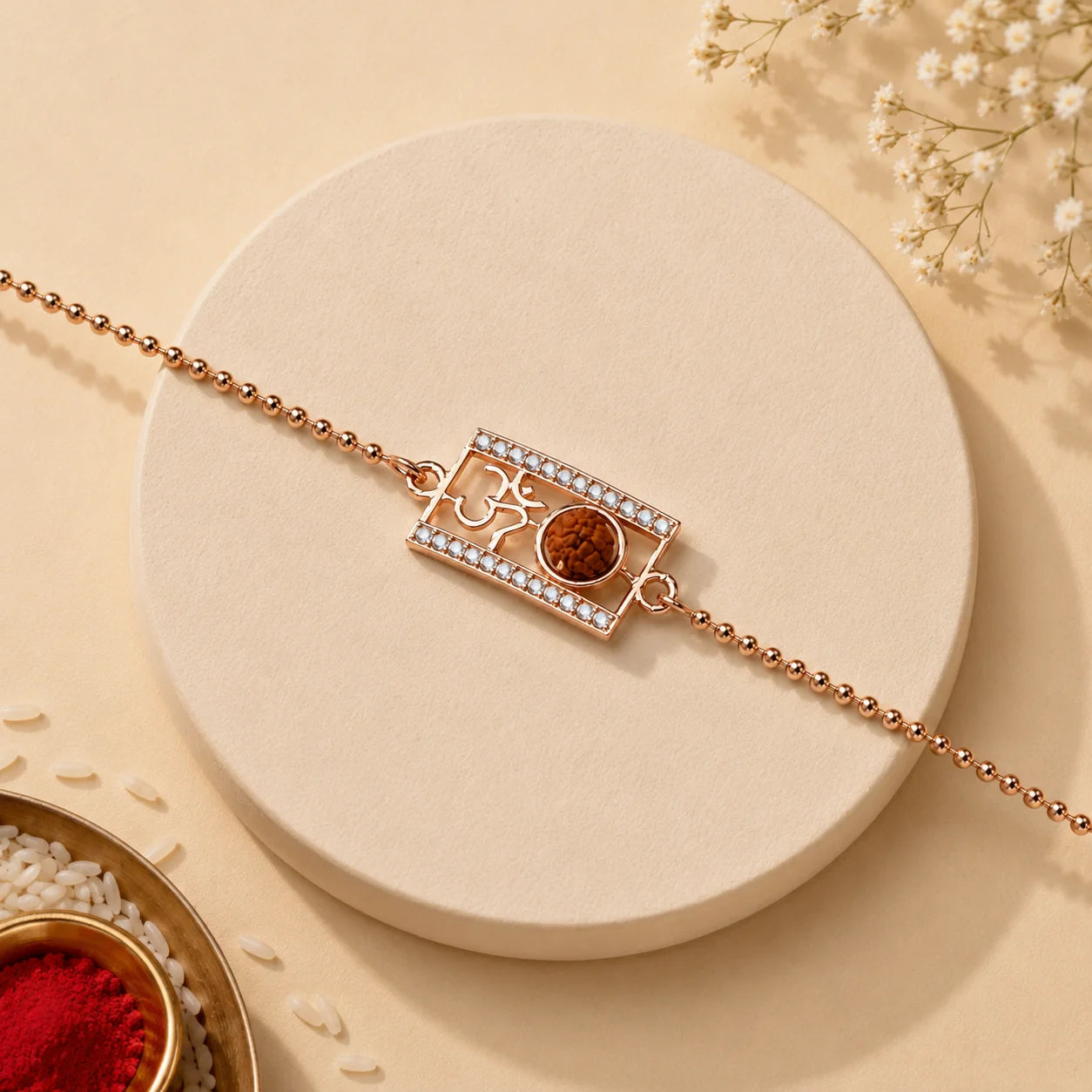 925 Sterling Silver Om Rudraksha Bracelet for Men - Rakhi