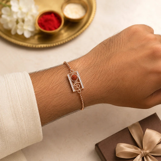 925 Sterling Silver Om Rudraksha Bracelet for Men - Rakhi