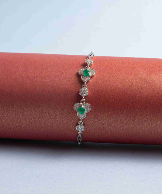 Green Stone Flower Silver Bracelets