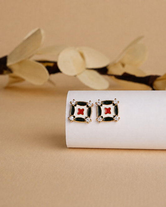 Royal Enamel Square Stud Earrings | 92.5 Sterling Silver