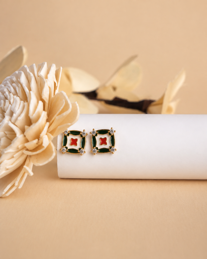 Royal Enamel Square Stud Earrings | 92.5 Sterling Silver