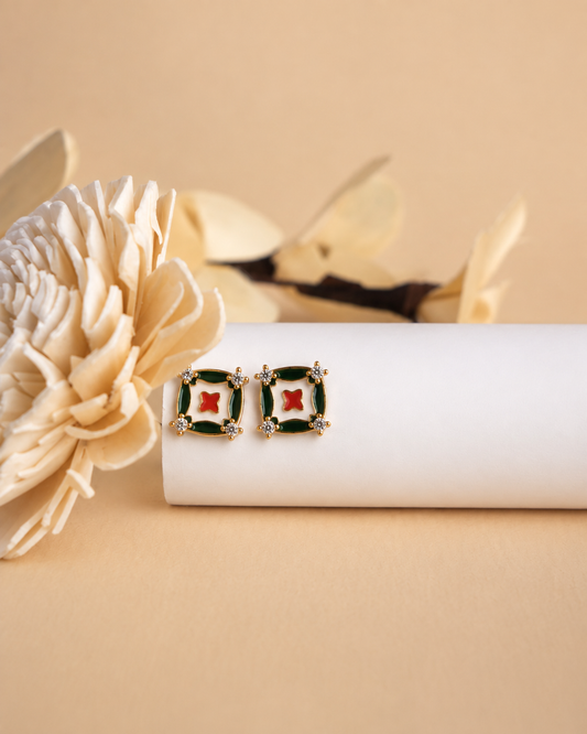 Royal Enamel Square Stud Earrings | 92.5 Sterling Silver