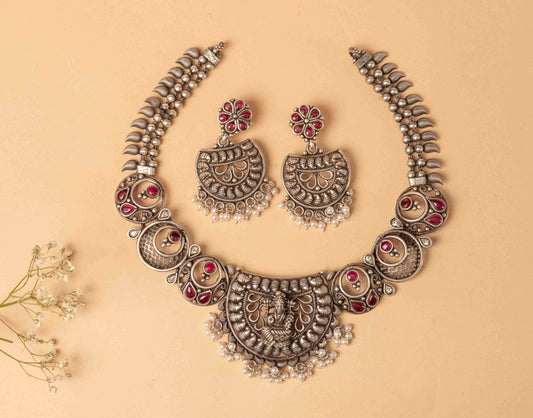 Laxmi Oxidized Silver Necklace Set