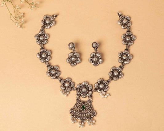 Floral Oxidized Necklace Set