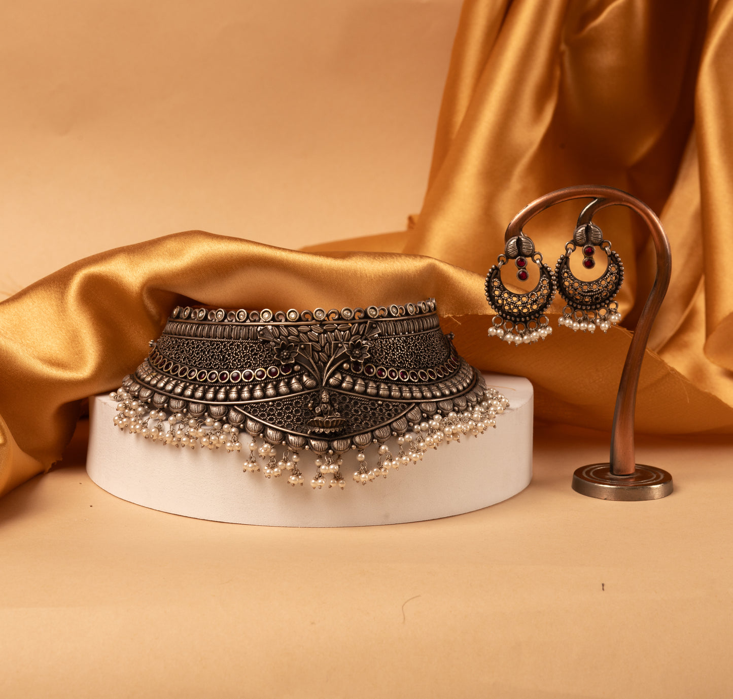 Antique Laxmi Oxidized Necklace with Earrings