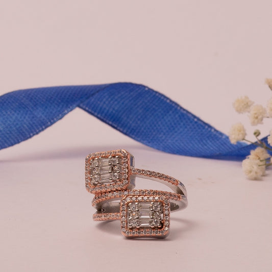 Baguette diamond bypass Silver Ring