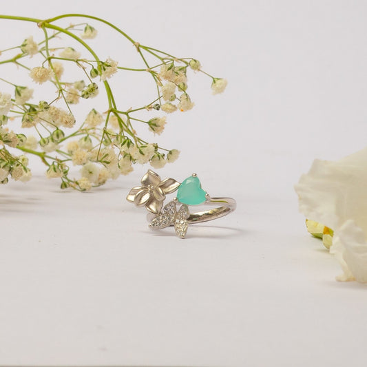 Turquoise Floral Stone Silver Ring