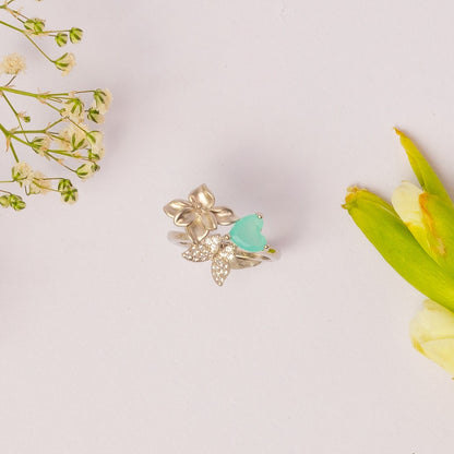 Turquoise Floral Stone Silver Ring