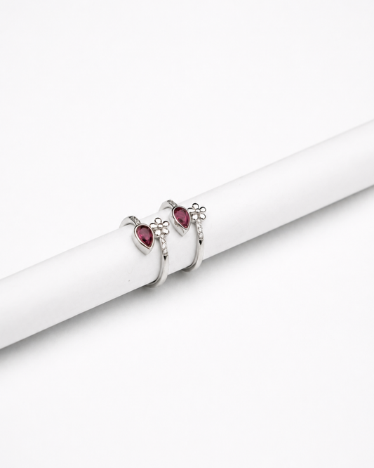 Floral Ruby Drop Toe Ring | 92.5 Sterling Silver