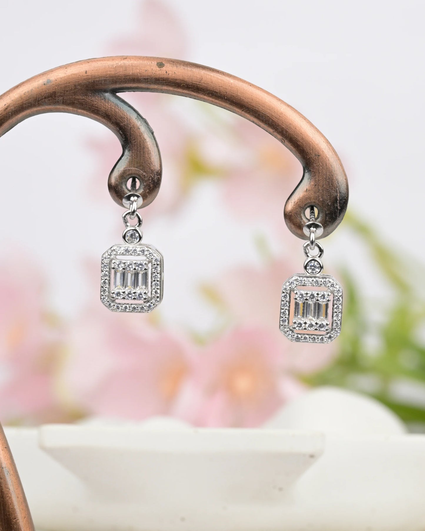 Baguette Halo Drop Bugdi Earring - earring
