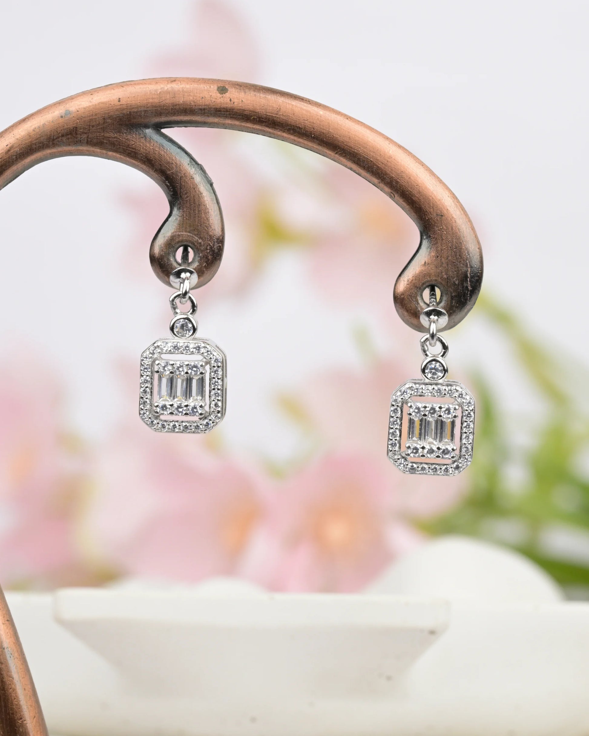 Baguette Halo Drop Bugdi Earring - earring