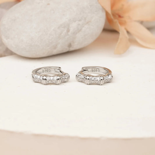 Crystal Curve Silver Hoops - earring