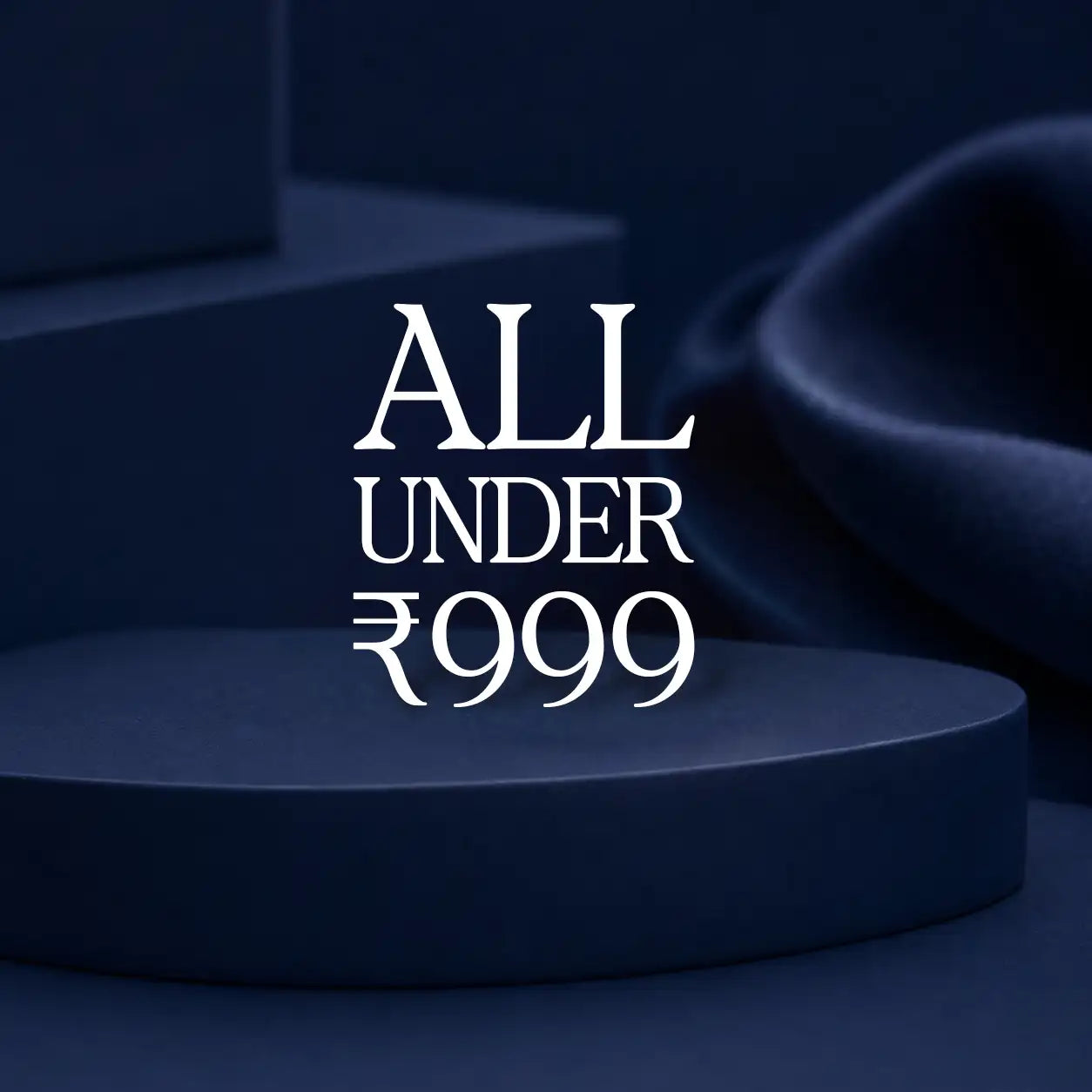 Dark blue cylindrical display stand.