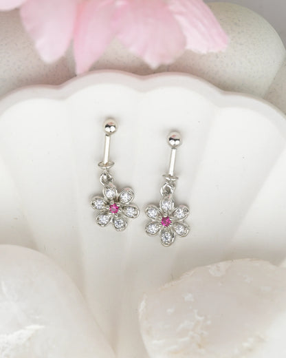 Floral Pink Crystal Bugdi Earring - earring