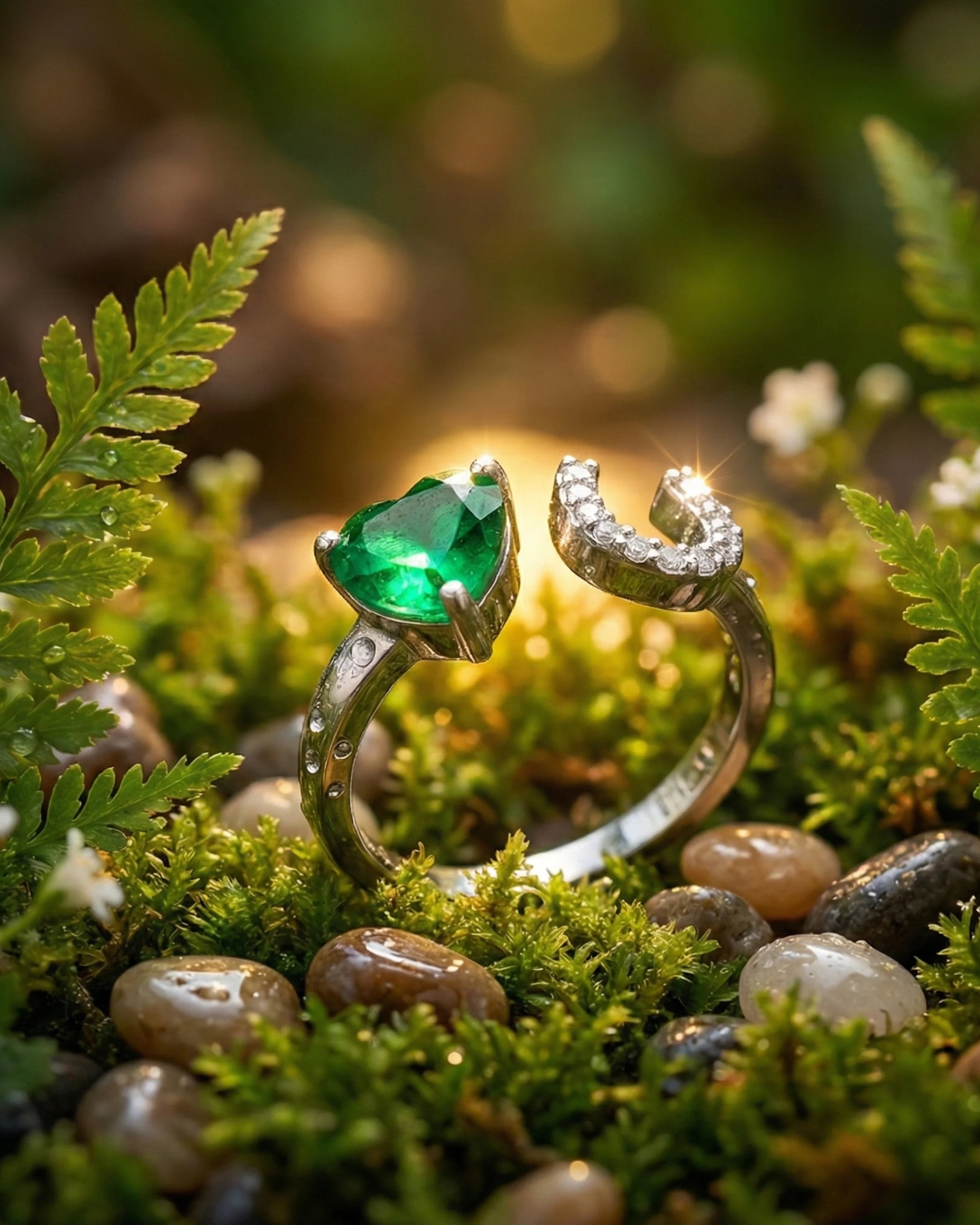 Green Heart Stone Silver Ring - 14 - rings