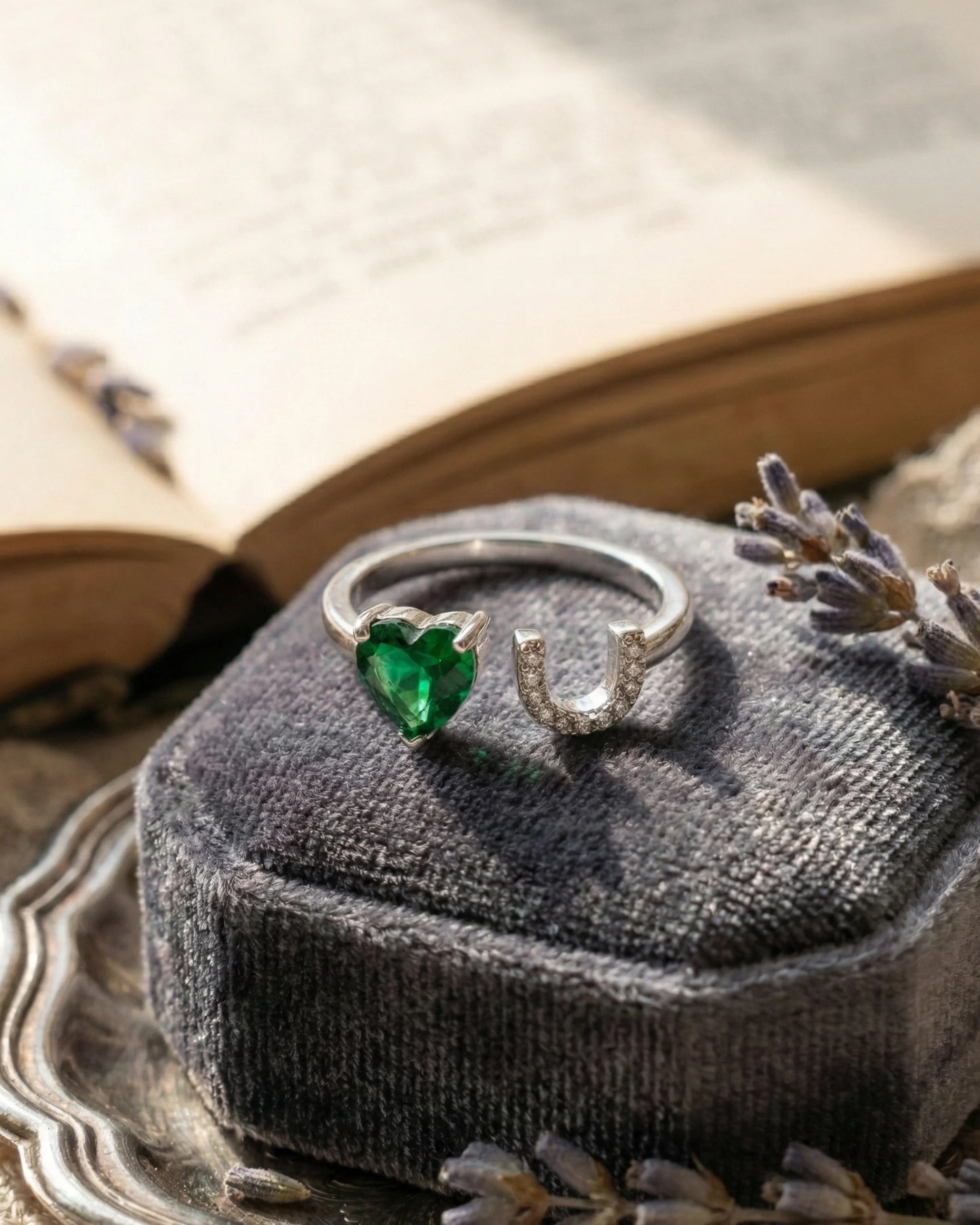 Green Heart Stone Silver Ring - 14 - rings