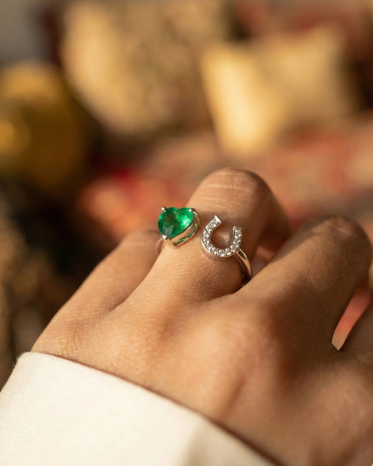 Green Heart Stone Silver Ring - 14 - rings