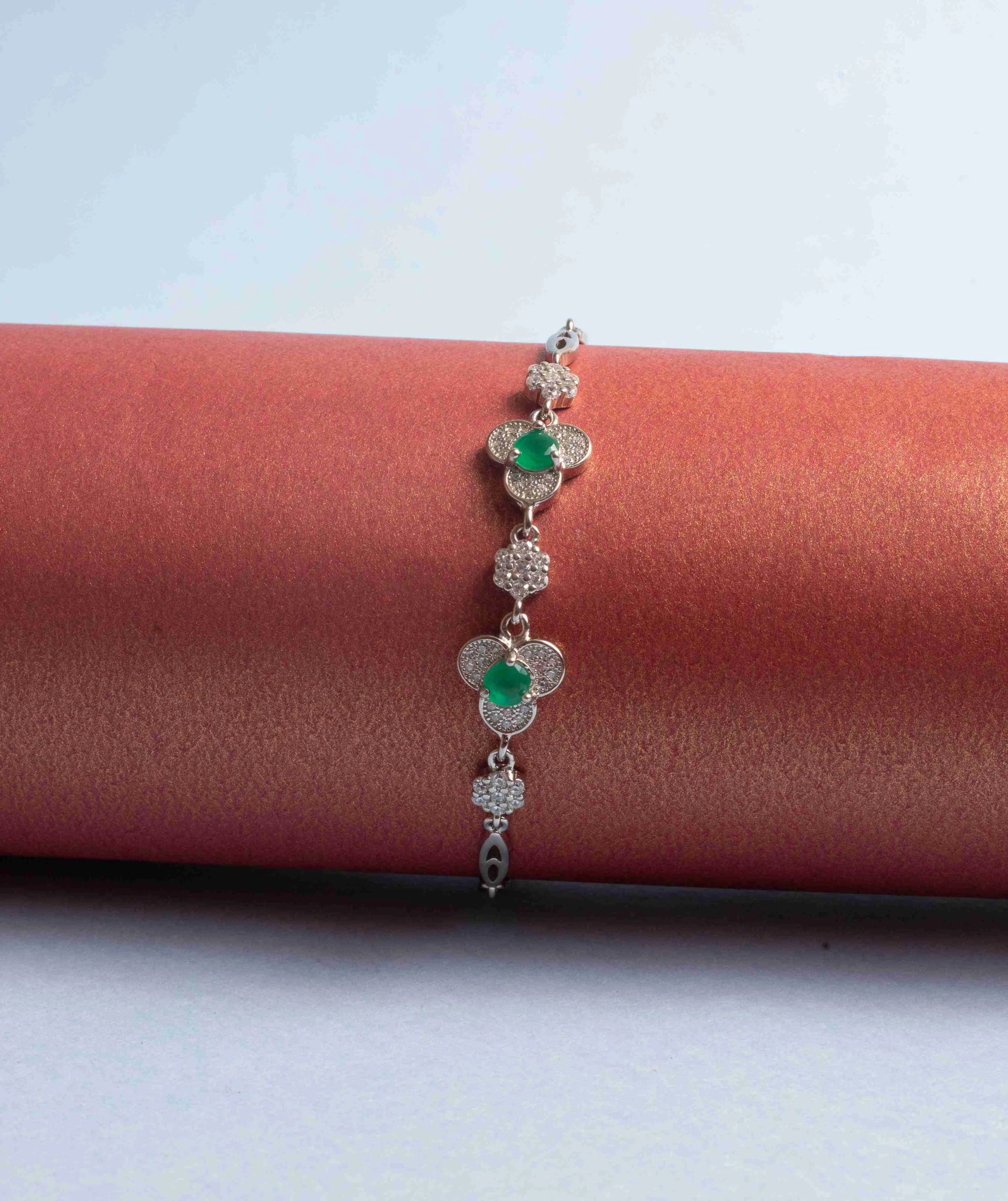 Green Stone Flower Silver Bracelets - Bracelets