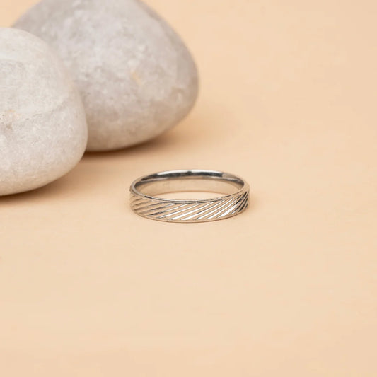 Men’s Crossline Texture Band Ring - 13 - rings