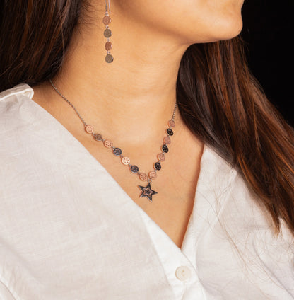 Silver Necklace With Dangling Earrings - Chain Pendant